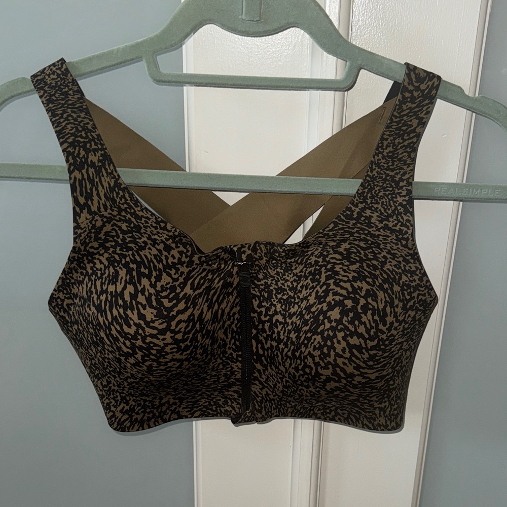 Lululemon Elite Bra Zip Front  Black and Brown Patterned Sports Bra